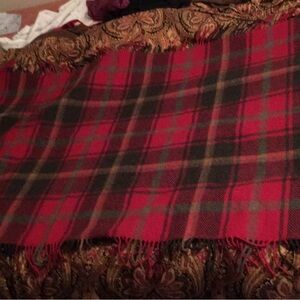 Vintage Red Tartan Wool Throw, Highland Tweeds, UK, 56”x30”